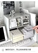 Desktop Storage Box with Drawer-Style Stacking Feature for Student Cosmetics, Office Stationery, Pens, Transparent Acrylic Desk - Image 2