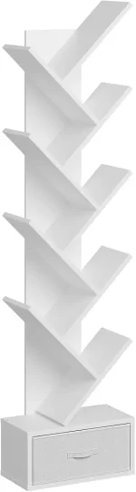 Rolanstar 7 Tier Tree Bookshelf  Drawer Storage Rack Tall Narrow Standing Bookcase for CDs Movies Books Living Room Rustic Brown - Image 7