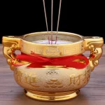 Ceramic Ruyi Doubles Ear Stove Indoor, temple, offering ornaments Double sided pattern sand gold incense burner