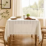 White Hollow-Carved Jacquard Weave Tablecloth,Rectangle Dust-Proof Table Cover,For Kitchen Dinner Party Tabletop Decoration - Image 2