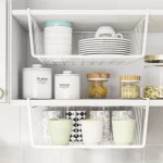 1pc White/Black Multi Functional Iron Bottom Hanging Basket Perforated Kitchen Bathroom Storage Basket Storage Rack Makeup Tools - Image 2