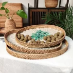 Rattan Basket HandWoven Fruit Storage Breakfast Severing Tray Drinks Snack Coffee Platters Bread Plate Home Tableware Organizer - Image 4