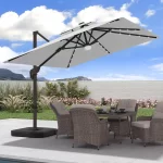 9x9 FT Outdoor Cantilever Patio Umbrella with Base Included and Solar LED Lights, Large Heavy Duty 2-Tier Square, Customized - Image 9