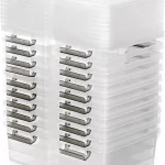 1.3 QT 20 Packs Small Storage Bins Plastic Storage Container Stackable Box with Lids for Organizing, Clear White