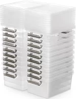 1.3 QT 20 Packs Small Storage Bins Plastic Storage Container Stackable Box with Lids for Organizing, Clear White