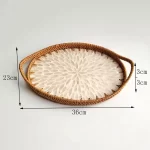 Rattan Basket HandWoven Fruit Storage Breakfast Severing Tray Drinks Snack Coffee Platters Bread Plate Home Tableware Organizer - Image 13