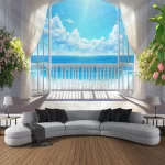 3D balcony landscape waterfall tapestry wall hanging bohemian sea sky aesthetic room art decoration fabric large background wall - Image 14