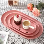 4Pcs Plastic Coffee Tray, Oval Food Serving Plate with Smooth Surface for Household Dessert Anti-fall Tray Afternoon Tea - Image 2