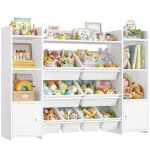 55''Large Toy Storage Organizer with 8 Toy Bins, Toy Organizers and Storage with Shelf and 6 Storage Cubbies, Bookshelf - Image 6