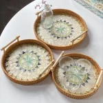 Rattan Tray Plates Afternoon Tea Tray for Serving Food Trays to Serve Food Plate Snack Dish Dessert Fruit Dry Sweets Cake Home - Image 5