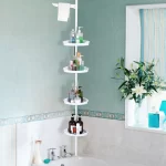 Corner Shower Caddy with Tension Pole 4-Tier Adjustable Shelves Bathroom Storage Organizer with Rubber Pad,101.6 - 122 Inch H - Image 8