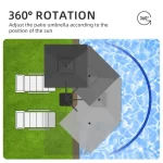 9x9 FT Outdoor Cantilever Patio Umbrella with Base Included and Solar LED Lights, Large Heavy Duty 2-Tier Square, Customized - Image 5