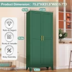 Metal Pantry Cabinet with 2 Doors and 5 Adjustable Shelves, 75" Kitchen Storage cabinets with Gold Handles, Versatile Storag - Image 2