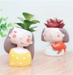 Succulents Planters Flower Pots Cactus Plant Pot Lovely Girl Head Bonsai Planter Pots Ornaments with Drainage Hole Table Decor - Image 5