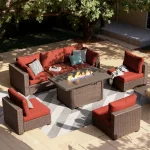 7-Pieces Patio Furniture Sets Outdoor Sectional Sofa with 44'' Propane Rattan Wicker Firepit Table, Patio Sectional, Customized - Image 9