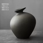 Black Terracotta Vase Coarse pottery vase ceramic Imitation Stone Abstract Flower Arranger vases retro glazed flower ware - Image 3