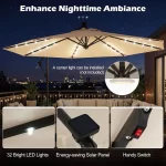 10ft Solar Patio Umbrella with Base Included, Offset Cantilever Outdoor Umbrella with 32 LED Lights, Infinite Tilt,  Customized - Image 3