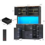 71 Pantry Cabinet with Charging Station and LED Light, Kitchen Pantry Cabinet with Microwave Stand, 47.2 Wide Kitchen - Image 2