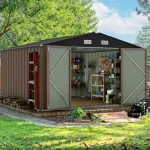 Metal Storage Shed, Large Outdoor Garden Shed with Lockable Door, Brown Backyard Patio Lawn Storage