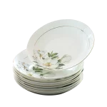 Bone China Plate Set for Household, Ceramic Dinner, Vegetable Dishes, Round Deep Plate, European Pastoral Tableware, 8 inch - Image 5