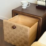 French vintage solid wood rope-woven bedside table.  Hand-woven bedside cabinet with a classic style. Suitable home bedrooms. - Image 2