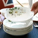 Bone China Plate Set for Household, Ceramic Dinner, Vegetable Dishes, Round Deep Plate, European Pastoral Tableware, 8 inch - Image 2