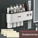 Magnetic Toothbrush Holder Storage Rack Automatic Toothpaste Dispenser Wall-Mounted Waterproof Bathroom Storage Accessories Set - Image 16