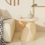 Corner Coffee Table,Modern Minimalist Round Accent Table with Unique Balance Design,Space-Saving Resin End Table for Living Room - Image 5