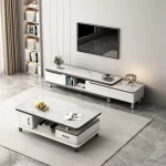 Modern LED TV Stand for Televisions Up Coffee Table Glass Shelves and Drawer Gaming Entertainment Center with Multiple Cabinet - Image 2