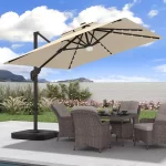9x9 FT Outdoor Cantilever Patio Umbrella with Base Included and Solar LED Lights, Large Heavy Duty 2-Tier Square, Customized - Image 11