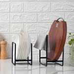 1pc Sleek Metal Dish Rack Set, Space-Saving Tiered Shelf Organizer, Plate & Utensil Holder, Pull-Out Design, Kitchen Storage - Image 2
