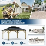 11'x13' Wood Gazebo,Outdoor Hardtop Gazebo with Galvanized Steel Doule Roof, Wooden Frame Gazebos for Patio Backyard Deck - Image 6