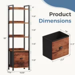 JHK Wood 5 Tier Bookshelf with 1 Fabric Drawer Multi-Functional Display Standing Shelf for Books Movies and Storage Organizer - Image 2