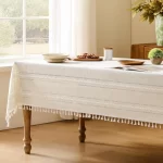 White Hollow-Carved Jacquard Weave Tablecloth,Rectangle Dust-Proof Table Cover,For Kitchen Dinner Party Tabletop Decoration - Image 3