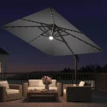 9x9 FT Outdoor Cantilever Patio Umbrella with Base Included and Solar LED Lights, Large Heavy Duty 2-Tier Square, Customized - Image 3
