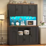 71 Pantry Cabinet with Charging Station and LED Light, Kitchen Pantry Cabinet with Microwave Stand, 47.2 Wide Kitchen - Image 3