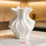 Nordic Minimalist White Textured Ceramic Vase 3D Wave Pattern Tabletop Decor Flower Vase for Living Room Bedroom Dried Flowers - Image 6
