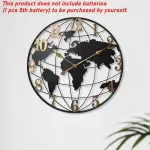 Round Silent Non-Ticking Battery Operated Wall Clocks 60/75/90cm Large Map Wall Clock Metal Minimalist Clock for Living Room - Image 3