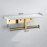 White Marble Bathroom Tissue Holder Wall Mounted Roll Holder Phone Holder 304 Stainless Steel Brushed Gold Bathroom Storage Rack - Image 3