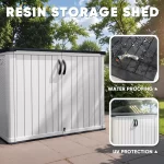 Outdoor Storage Cabinet 26 Cu Ft with Lockable Doors, Horizontal Storage Shed Waterproof Patio Tools,Gardening Tools. - Image 5