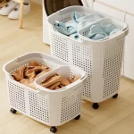 Laundry Hamper With Wheels And Lid Large Capacity Clothes Basket For Bathroom Storage Organizer For Family Kids Dorm Gift - Image 2