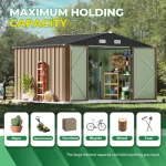 Metal Storage Shed, Large Outdoor Garden Shed with Lockable Door, Brown Backyard Patio Lawn Storage - Image 5