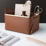 Leather PU Desktop Storage Box Creative Foldable Cosmetic Box with Handle Home Organizer Waterproof Bathroom Storage Basket 2025 - Image 8