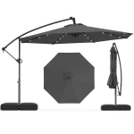 10ft Solar Patio Umbrella with Base Included, Offset Cantilever Outdoor Umbrella with 32 LED Lights, Infinite Tilt,  Customized - Image 7