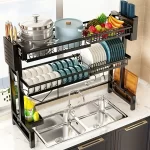 Adjustable Metal Kitchen Storage Rack with Drip Tray & Utensil Holder - Expandable Sink Organizer for Dishes Cups Cooking Tools - Image 6