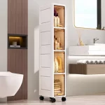 Swivel Wheel Mobile Kitchen Storage Rack, Waterproof & Dustproof Space-Saving Cabinet Shelf for Spices, Books, Toys & Snacks