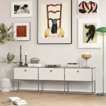 Vintage Module Sideboard Living Room Storage Cabinet Wood Bedroom Stainless Steel Metal Frame Storage Customizable TV Cabinet - Image 2