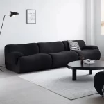 Vacuum-Compressed Modular Sofa, Wabi-Sabi Sherpa Fabric Sectional with High-Elastic Foam, Cream Mid-Century Style, Space Saving - Image 3