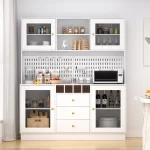 Pantry Cabinet, Kitchen Storage Cabinet, Freestanding Buffet Hutch with Pegboard, Cup Holder, Power Outlet, Black - Image 8