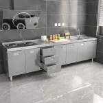 304 Stainless Steel Sideboard Kitchen Multi-door Cabinet Cupboard Dining Room Locke Kitchen Storage Adjustable Shelf Cabinet - Image 4